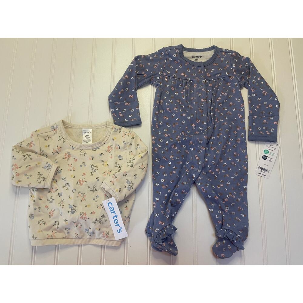 NWT NEW Carters Floral Romper Sweater Bundle Baby Shower Gift Girls‎ 3 Months